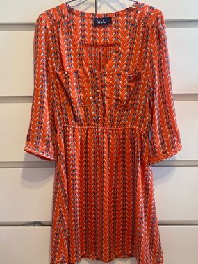 Wish Orange Patterned V-Neck Dress